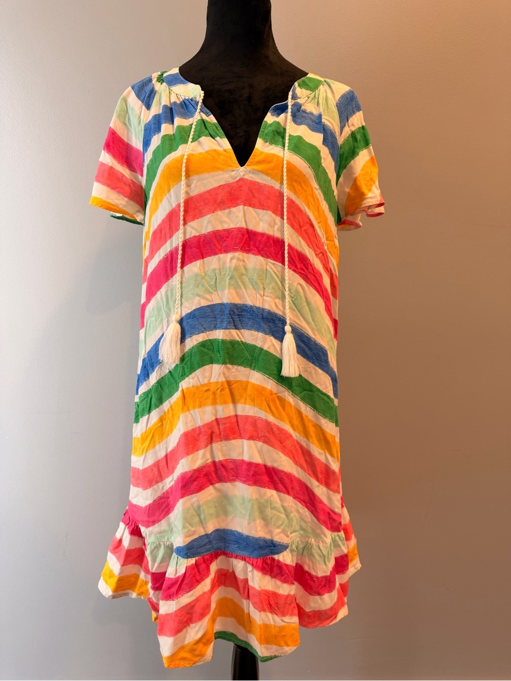 Colorful Rainbow Striped Tassel Tunic swim coverup Crown & Ivy Small Summer